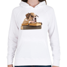 PRINTFASHION Cuki kutya könyvet olvas - Női kapucnis pulóver - Fehér női pulóver, kardigán