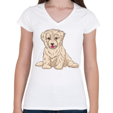 PRINTFASHION Cuki kutya - Női V-nyakú póló - Fehér női póló