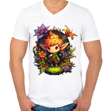 PRINTFASHION Cuki manógyerek  virágokkal - Férfi V-nyakú póló - Fehér férfi póló