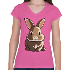 PRINTFASHION Cuki nyuszi - Női V-nyakú póló - Rózsaszín női póló