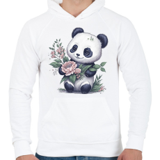 PRINTFASHION Cuki panda virágokkal - Férfi kapucnis pulóver - Fehér