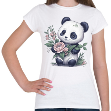 PRINTFASHION Cuki panda virágokkal - Női póló - Fehér női póló