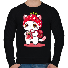PRINTFASHION Cuki szamóca cica - Férfi pulóver - Fekete