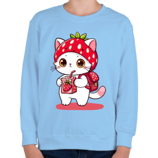 PRINTFASHION Cuki szamóca cica - Gyerek pulóver - Világoskék