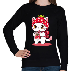 PRINTFASHION Cuki szamóca cica - Női pulóver - Fekete