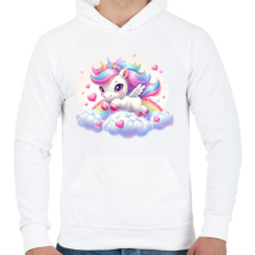 PRINTFASHION Cuki szerelmes egyszarvú - Férfi kapucnis pulóver - Fehér