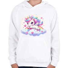 PRINTFASHION Cuki szerelmes egyszarvú - Gyerek kapucnis pulóver - Fehér gyerek pulóver, kardigán