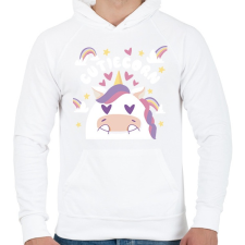 PRINTFASHION Cuki unikornis - Férfi kapucnis pulóver - Fehér női pulóver, kardigán