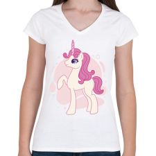 PRINTFASHION Cuki unikornis - Női V-nyakú póló - Fehér női póló