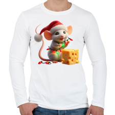 PRINTFASHION Cuki vicces karácsonyi party egér - Férfi hosszú ujjú póló - Fehér férfi póló