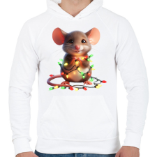 PRINTFASHION Cuki vicces karácsonyi party egér - Férfi kapucnis pulóver - Fehér férfi pulóver, kardigán
