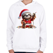 PRINTFASHION Cuki vicces karácsonyi party lajhár - Gyerek kapucnis pulóver - Fehér gyerek pulóver, kardigán