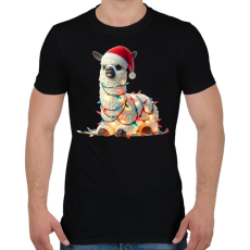 PRINTFASHION Cuki vicces karácsonyi party láma - Férfi póló - Fekete