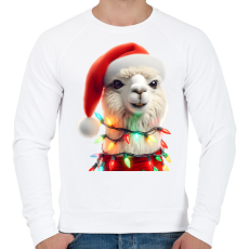 PRINTFASHION Cuki vicces karácsonyi party láma - Férfi pulóver - Fehér