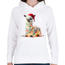 PRINTFASHION Cuki vicces karácsonyi party láma - Női kapucnis pulóver - Fehér női pulóver, kardigán