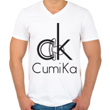 PRINTFASHION CumiKa - Férfi V-nyakú póló - Fehér férfi póló