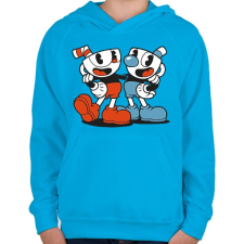 PRINTFASHION Cuphead - Gyerek kapucnis pulóver - Azúrkék gyerek pulóver, kardigán