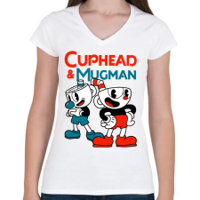PRINTFASHION Cuphead & Mugman - Női V-nyakú póló - Fehér női póló