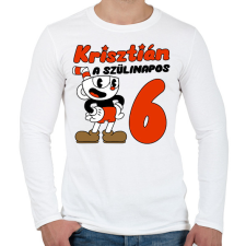 PRINTFASHION Cuphead Szülinap - Egyedi névvel - Férfi hosszú ujjú póló - Fehér férfi póló