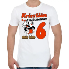 PRINTFASHION Cuphead Szülinap - Egyedi névvel - Férfi póló - Fehér férfi póló