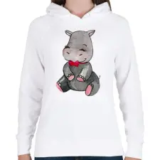 PRINTFASHION Cute Hippo - Női kapucnis pulóver - Fehér női pulóver, kardigán