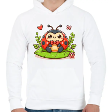 PRINTFASHION Cute Ladybug - Férfi kapucnis pulóver - Fehér férfi pulóver, kardigán