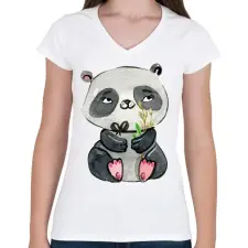 PRINTFASHION Cute Panda boy - Női V-nyakú póló - Fehér női póló