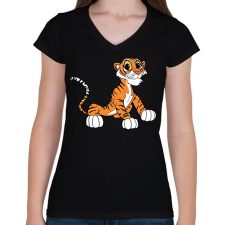 PRINTFASHION Cute Tiger - Női V-nyakú póló - Fekete női póló
