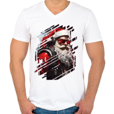 PRINTFASHION Cyber télapó - Férfi V-nyakú póló - Fehér férfi póló