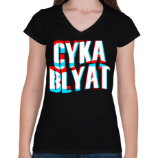 PRINTFASHION Cyka Blyat - Női V-nyakú póló - Fekete