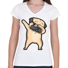 PRINTFASHION Dab francia bulldog - Női V-nyakú póló - Fehér női póló