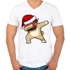 PRINTFASHION Dabbing mopsz mikulás - Férfi V-nyakú póló - Fehér