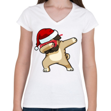 PRINTFASHION Dabbing mopsz mikulás - Női V-nyakú póló - Fehér női póló