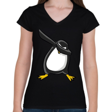 PRINTFASHION Dabbing pingvin - Női V-nyakú póló - Fekete női póló