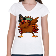 PRINTFASHION Dabbing pulyka - Női V-nyakú póló - Fehér női póló