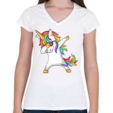 PRINTFASHION Dabbing unikornis - Női V-nyakú póló - Fehér