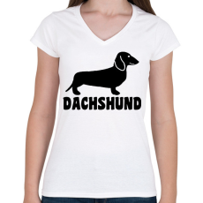 PRINTFASHION Dachshund - Női V-nyakú póló - Fehér