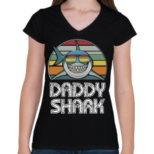PRINTFASHION Daddy shark - Női V-nyakú póló - Fekete női póló