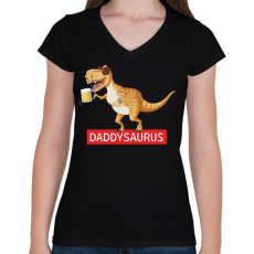 PRINTFASHION Daddysaurus - Női V-nyakú póló - Fekete