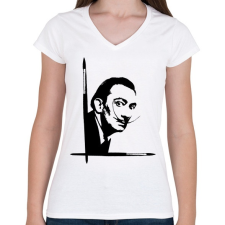 PRINTFASHION Dalí - Női V-nyakú póló - Fehér női póló