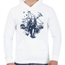 PRINTFASHION Darwin utazásai - Férfi kapucnis pulóver - Fehér férfi pulóver, kardigán