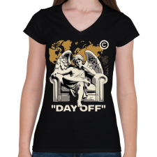 PRINTFASHION "Day Off" - Női V-nyakú póló - Fekete női póló
