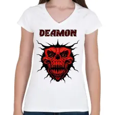 PRINTFASHION DEAMON - Női V-nyakú póló - Fehér női póló