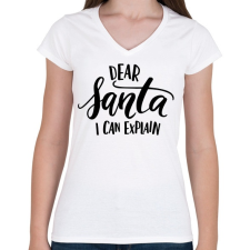 PRINTFASHION Dear Santa - Női V-nyakú póló - Fehér női póló