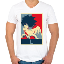 PRINTFASHION Death Note - L - Férfi V-nyakú póló - Fehér férfi póló