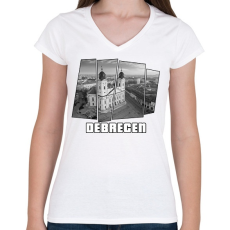 PRINTFASHION Debreceni nagytemplom (GTA stílus) - Női V-nyakú póló - Fehér