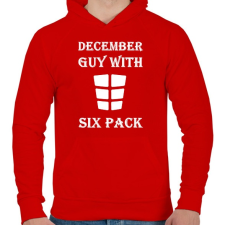 PRINTFASHION Decemberben született kockás hasú - Férfi kapucnis pulóver - Piros férfi pulóver, kardigán