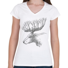 PRINTFASHION Deer drawing - Női V-nyakú póló - Fehér női póló