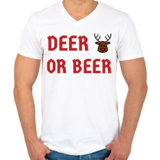 PRINTFASHION DEER OR BEER - Férfi V-nyakú póló - Fehér