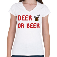 PRINTFASHION DEER OR BEER - Női V-nyakú póló - Fehér női póló